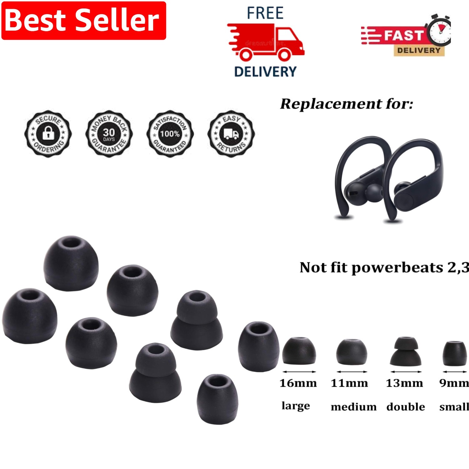Comfortable Replacement Eartips for Powerbeats Pro - 4 Silic