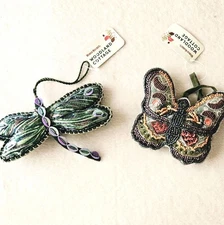 2× Dragonfly & Butterfly Woodland Cottage Christmas Ornaments World Market - NWT