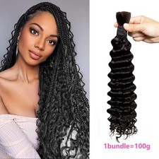 12A Deep Wave Human Hair Bulk for Braiding Hair Extensions Natural Black 100g