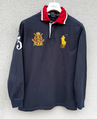 Polo Ralph Lauren Rugby Shirt Herren XL dicke Baumwolle Nr3 blau County Riders Jockey