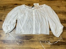 Camicetta DOLCE & GABBANA nuova con etichetta GRANDE bianca cotone crop trasparente contadina manica lunga