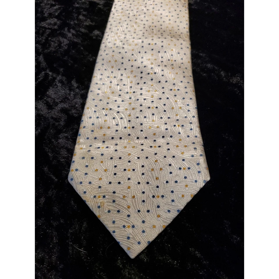 Corbata Santostefano bordada para el cuello para hombre azul marfil amarillo lunares uso profesional Foto 3 de 4