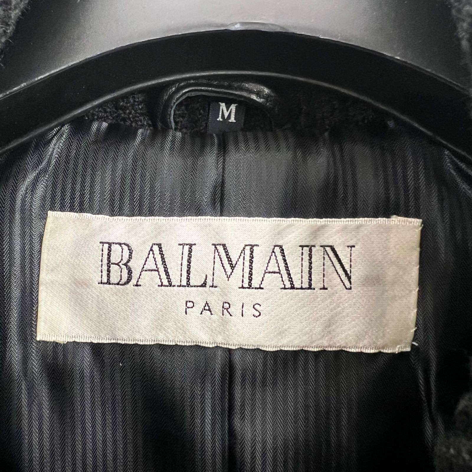 Balmain Paris Leather Patch Wool Jacket Black M 2… - image 6