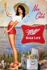 Vintage-Style Metal Tin Sign for Man Cave - Retro Fishing and Beer Girl