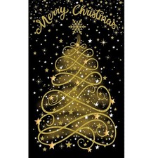 Holiday Black Metallic Merry Christmas Panel 24x43 CM3620 Sold by the panel