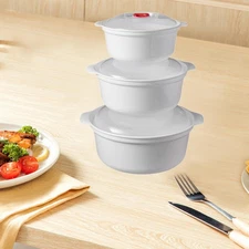 3x Microwave Bowls with Lids Serving Bowls Microwave Cookware