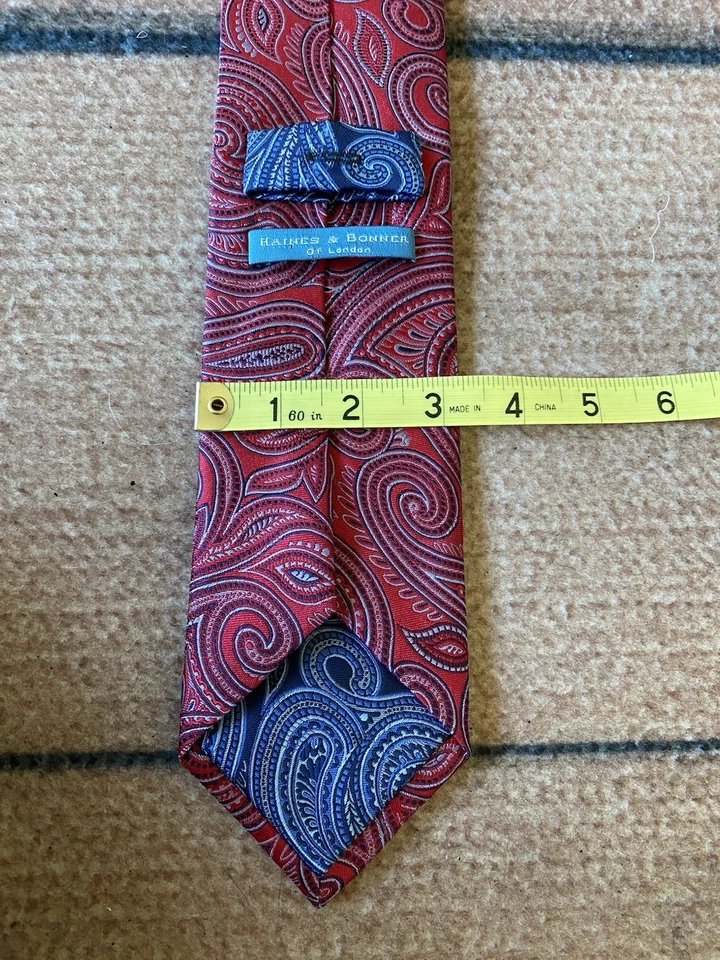 Corbata Haines & Bonner Of London hecha a mano seda cachemira roja y azul Foto 4 de 4