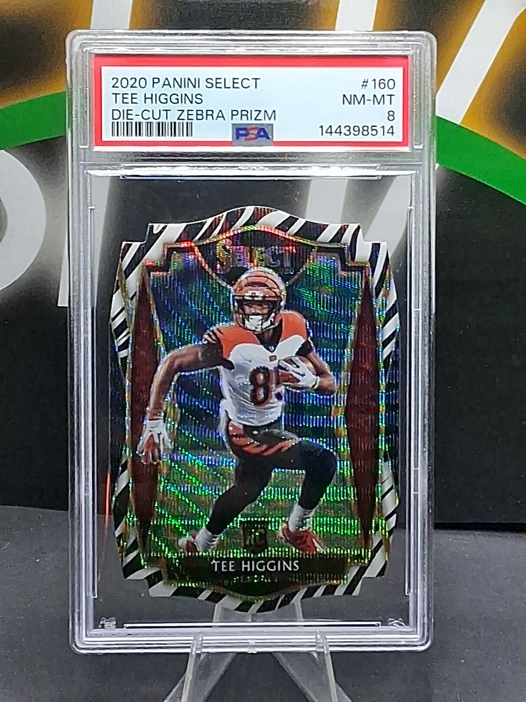 2020 Panini Select #160 Tee Higgins Die-Cut Zebra Prizm PSA 8