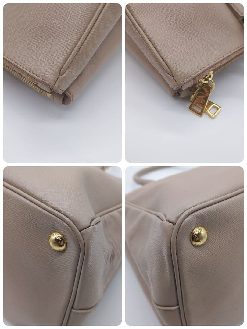 PRADA Galleria Logo 2Way Tote Bag Saffiano Pink Beige w/ Crochet thumbnail 8