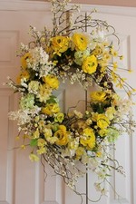 Yellow  White Faux Floral Front Door Summer Wreath Floral Home Decor XL 25 x 38