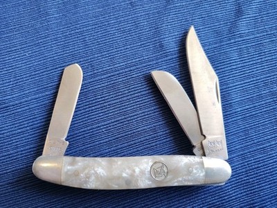 Owl Head Pearl Handle Pocket Knife 3 Blade