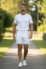 Vintage 70s Jantzen Men's White Tennis Shorts Striped Waist Inside Hip Pocket 34