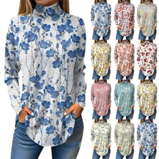 Women's Long Sleeve Tops Dressy Casual Mock Neck  Fall Winter Floral TunicBlouse