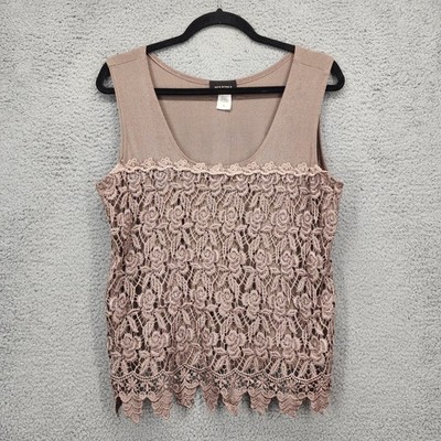 Maxima USA Womens Floral Crochet Lace Overlay Tank Top Mauve Champagne Size XL