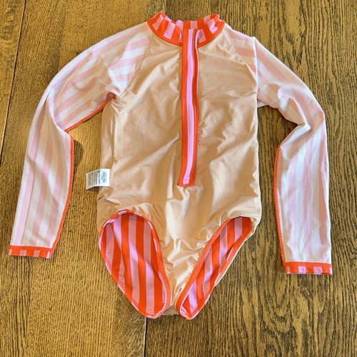 J Crew CrewCuts Girls 8 Rashguard Long Sleeve Striped Swim Suit One Piece Zip - Picture 13 of 13