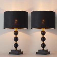 AuroraSpher Modern Black Gold Shiny Table Lamp Set of 2 for Bedroom, Farmhous...