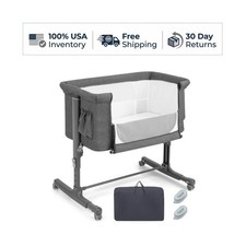 3-in-1 Baby Bassinet Bedside Sleeper Crib Adjustable Height Gray