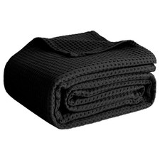 50x60 Inch Black 100 Cotton Waffle Weave Throw Blanket Lightweight Soft