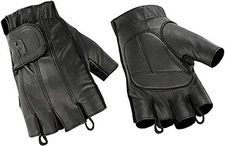 Hugger Fingerless Black Leather Gloves w/Gel Padded Palms - Driving, Motorcyc...