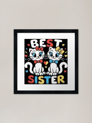 best sister cat -national siblings  Framed Wall Art Poster Canvas Print Picture