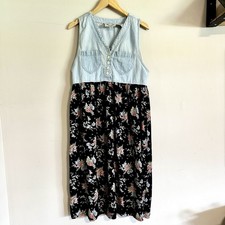 Vintage 90s Erika Chambray And Floral Maxi Dress L Cottagecore Farm Prairie Sun