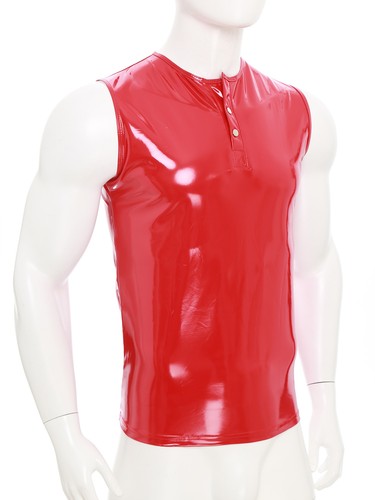 Herren Wetlook PU Leder Ärmellos Tank Top Kompressionsweste zum Fahren Top - Bild 15 von 48