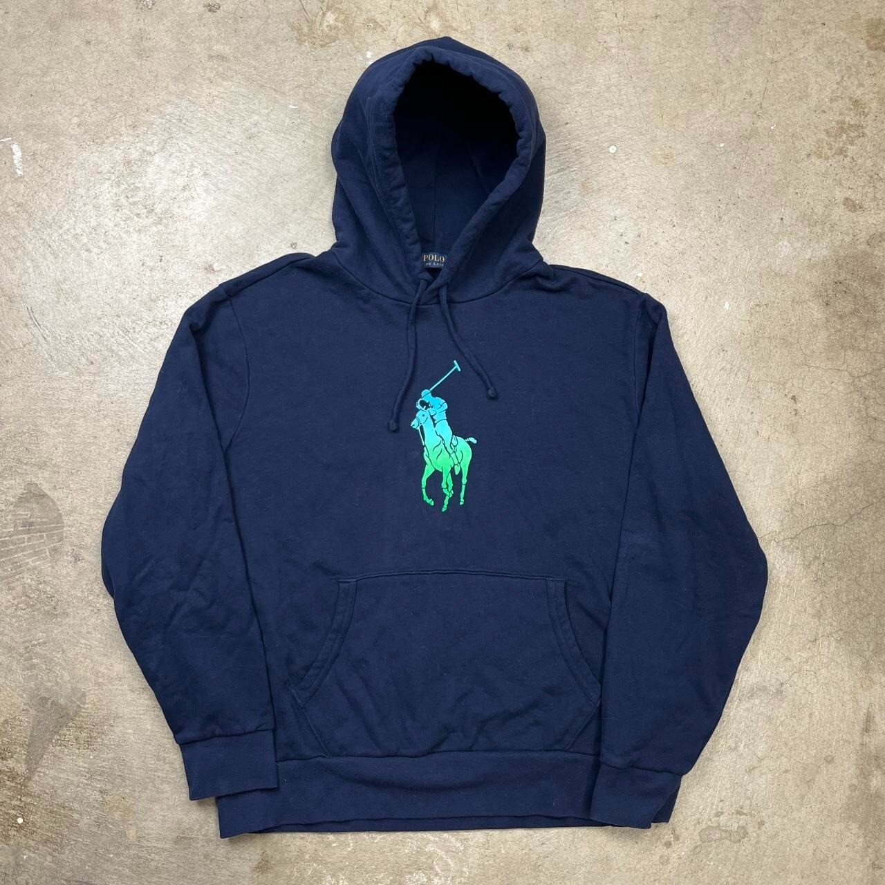 Polo Ralph Lauren felpa con cappuccio blu navy ombre pony logo uomo large