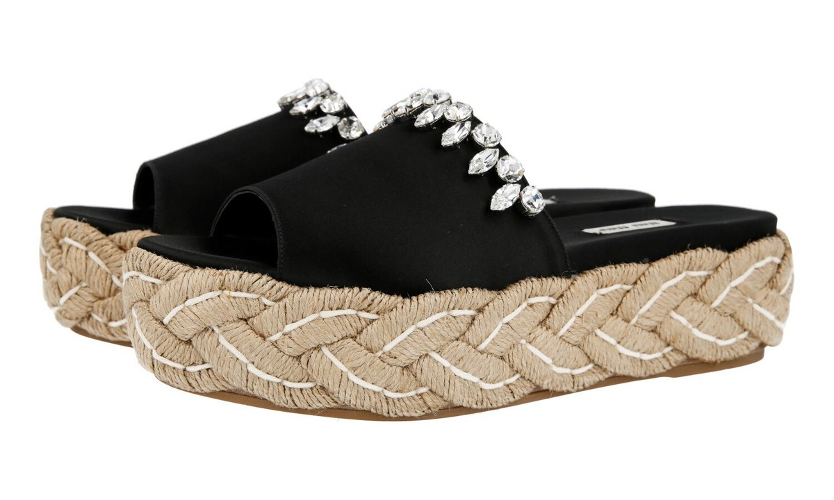 MIU MIU BY PRADA CRYSTAL SANDALS SHOES 5XX255 BLACK SATIN US MIU MIU BY PRADA CRYSTAL SANDALS SHOES 5XX255 BLACK SATIN US