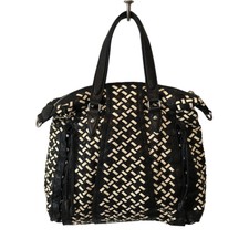 $600 Olivia Harris Ladies Bi-color Woven Leather Stylish Zip Double Handles
