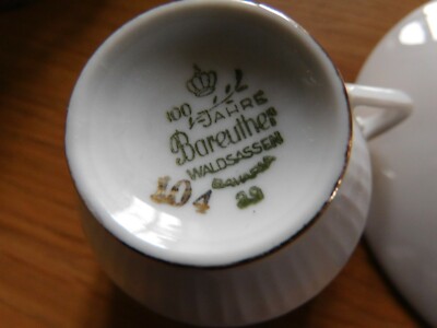 Service 6 Tasses à Café Bavaria Bareuther - Porcelaine Dorée '100 Jahre Waldsassen' - Occasion En Bel état