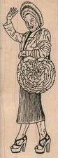 Lady Waving 1 3/4 x 4 1/2" Rubber Stamp, Woman Stamp, Lady Stamp