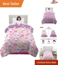 Cozy Children's Twin Microfiber Comforter - Hello Kitty Rainbow Garden Design