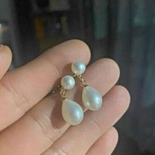 Stunning AAA Real Natural White Akoya Pearl Earring 14k Gold P Stud