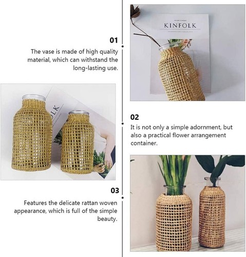 Glass Flower Vase with Rattan Cover Flower Bud Vase Decorative Flower Vase - Picture 3 of 9