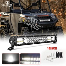 Slim 14" Dual Row LED Light Bar For Polaris Ranger XP 1000/1000 Crew UTV 6500K