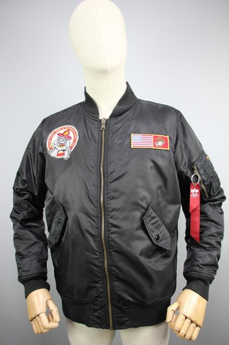 ALPHA INDUSTRIES Marine Corps USA Reversible Black Men's Zip Bomber Jacket Sz XS