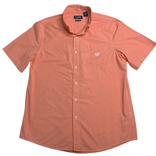 Chaps Easy Care Button Down Short Sleeve Shirt Orange Ivory Micro Check Size L - Picture 6 of 7