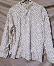 FABINDIA India Men's Shirt Size 40 Long Sleeve Kurta Geometric Pattern -Large