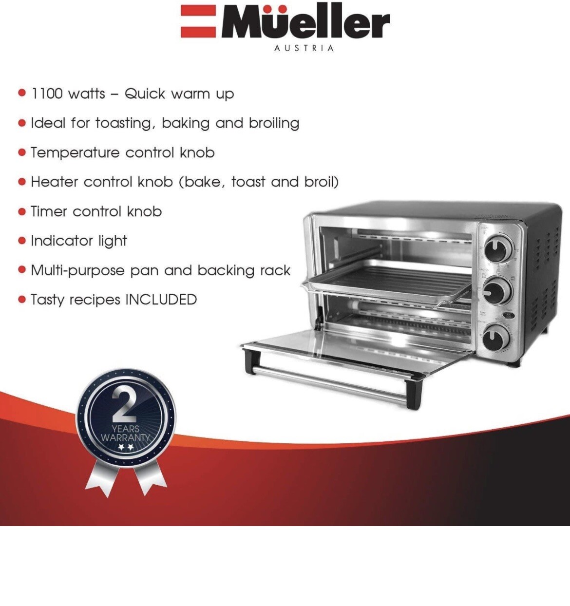mueller toaster oven 4 Slice Multi Function Stainless Steel With Timer