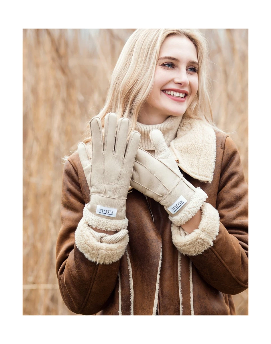 YISEVEN Womens Winter Sheepskin Shearling Leather Gloves Mittens