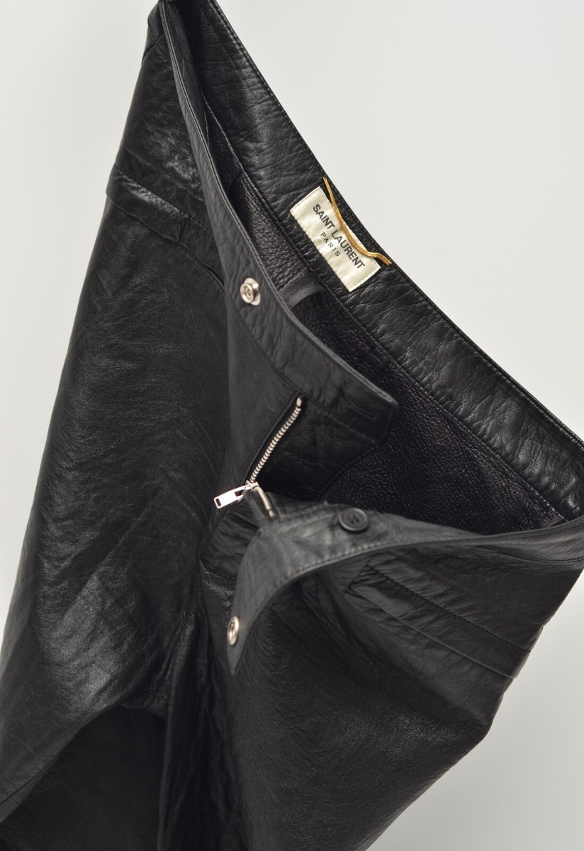 SAINT LAURENT Luxury Women's Black Lamb Leather Zip Pants Size 40