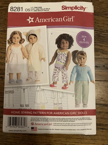 Simplicity 8281 American Girl 18" Doll Dress Clothes Sewing Pattern Uncut