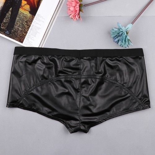 UK Mens Wetlook Latex Leather Boxer Shorts Open Penis Hole Briefs Underwear - Picture 22 of 45