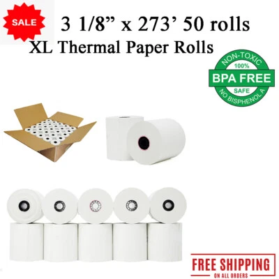 BUYREGISTERROLLS 3 1/8 x 273 thermal paper 50 rolls Eco Friendly XL Thermal Paper Rolls Bpa Free