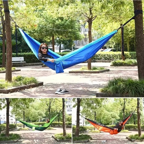 with Hanging Straps Camping Hammock Double Nylon Camping Swing Outdoor - Picture 7 of 12