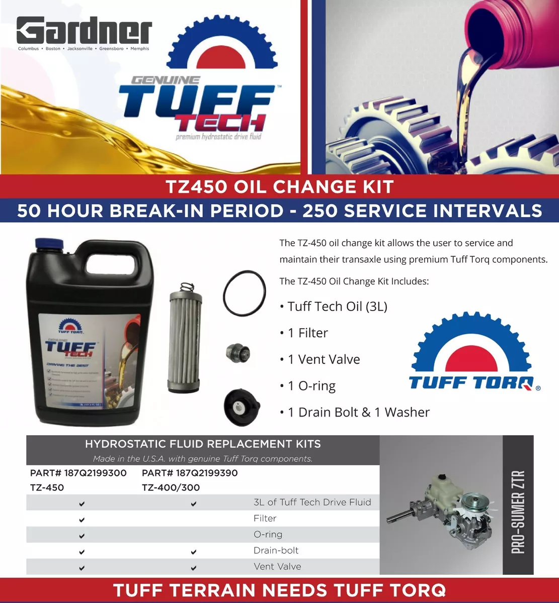 New Genuine OEM Tuff Torq Transmission TZ-400 / 300 Oil Change Kit  187Q2199390