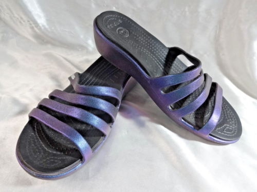Crocs Purple Sparkle Rhonda Slide Wedge Sandals Women Size 9 Excellent Condition - Afbeelding 1 van 6