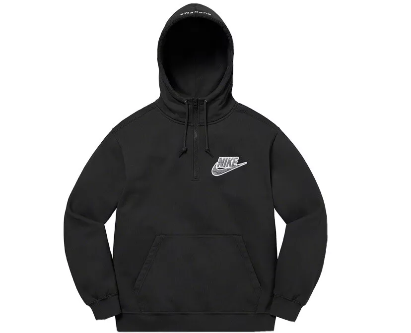 Supreme/Nike Half Zip Hooded Sweatshirt Black Size Large (HAVE IN HAND)