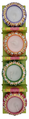 4er Set schöne verschiedene runde Diya's/Divas mit Diamantenrand und Wachs