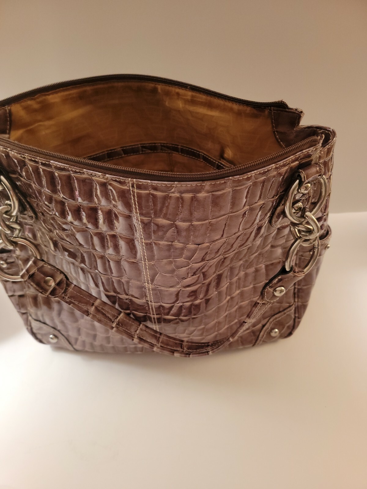 Brown Vinyl Snake Skin Kathy Van Zeeland Handbag Gem